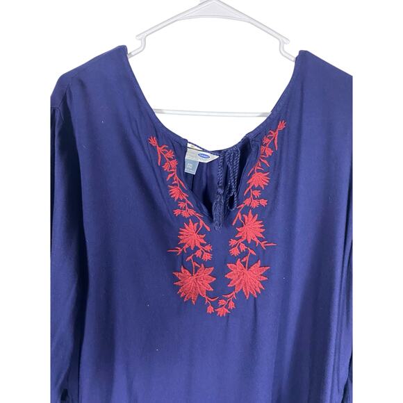 Women's Old Navy Blue Split Neck Long Sleeve Floral Tunic Shirt Size XXL - Picture 4 of 5